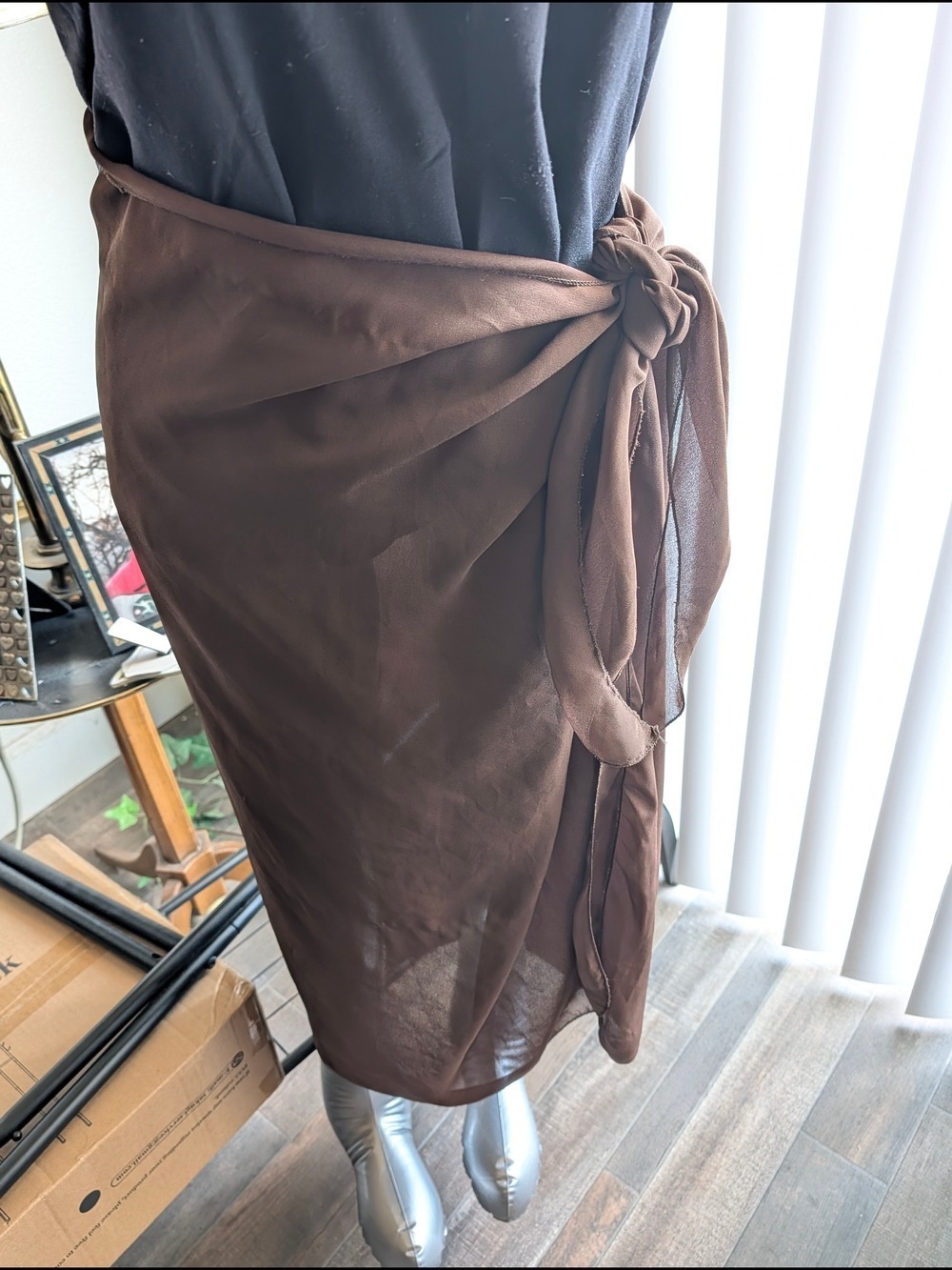 Scarf Sale ❤️7for $35: Brown Sheer Wrap Midi Skirt - Picture 2 of 7